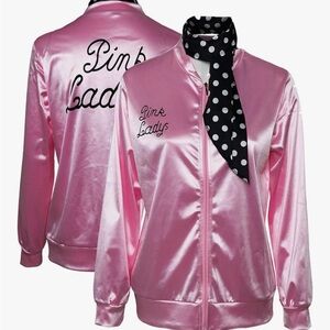 Pink Ladies Satin Jacket worn once doesn’t come with scarf
